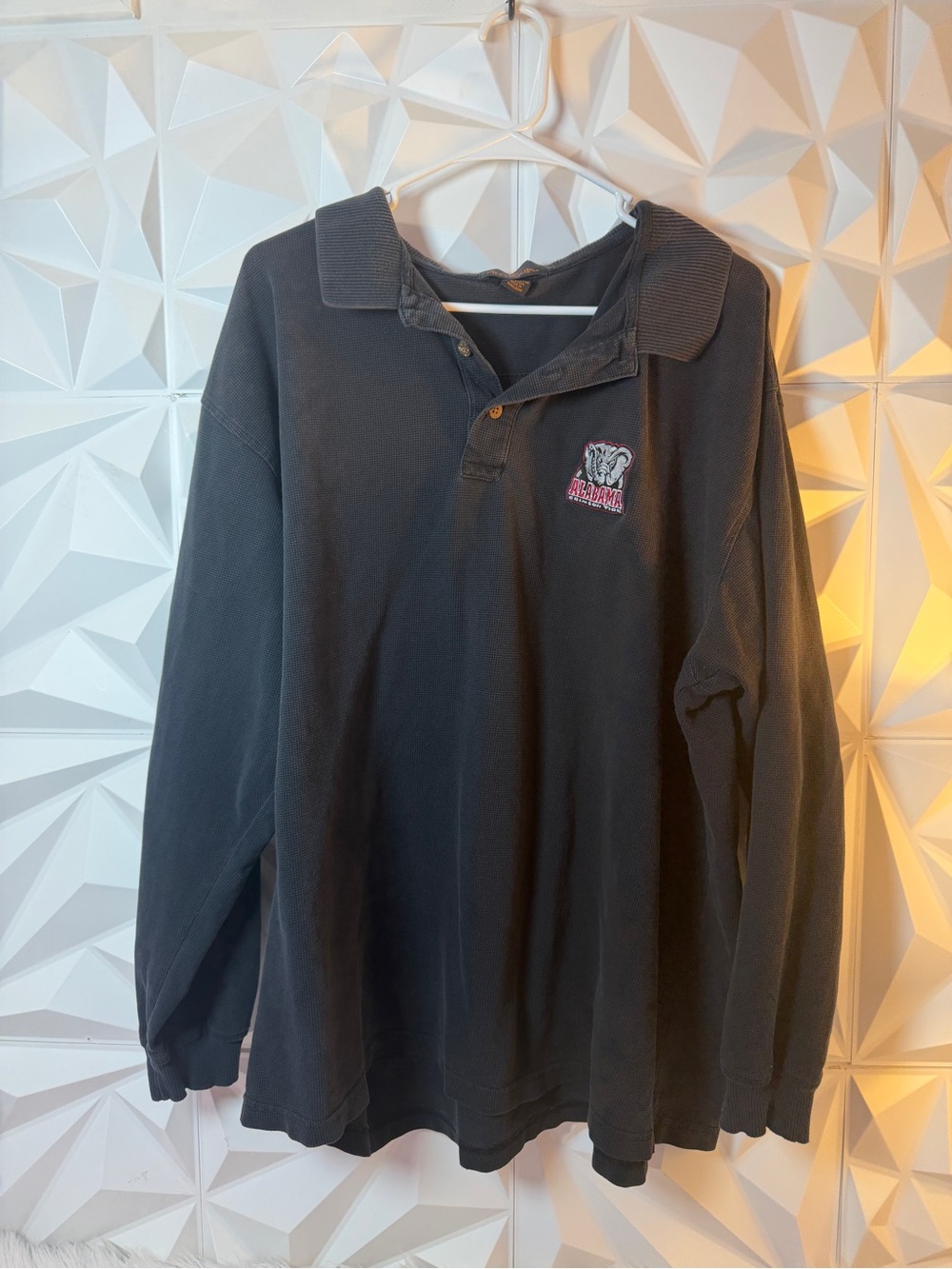 Vintage Antigua Alabama Crimson Tide Patch XXL waffle knit long sleeve Polo